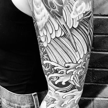 Traditional Japanese Crowned Crane Tattoo Sleeve