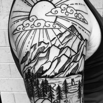 Mountain Camping Landscape Half Sleeve Tattoo