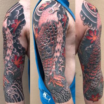Traditional Japanese Hawk Sleeve Tattoo